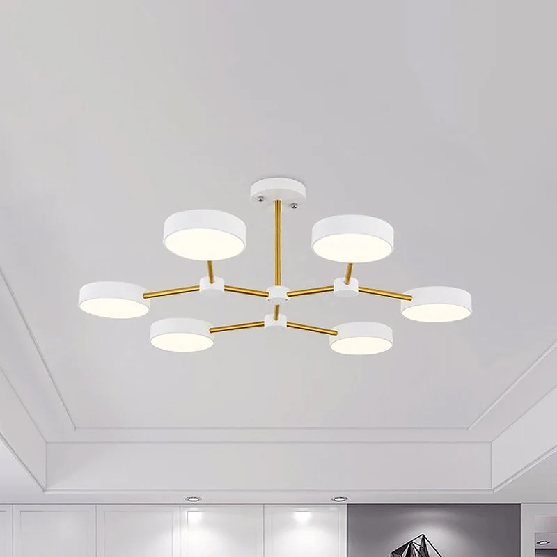 Drum hangende kroonluchter modern metallic 6-lichts zwart/witte afwerking tak hangende plafondlamp Clearhalo