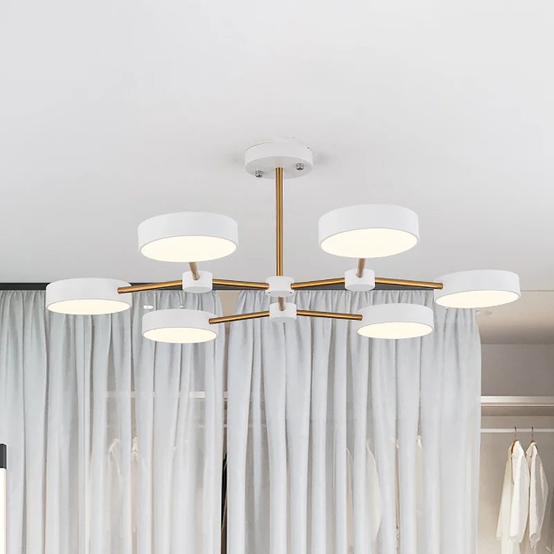 Drum hangende kroonluchter modern metallic 6-lichts zwart/witte afwerking tak hangende plafondlamp Clearhalo