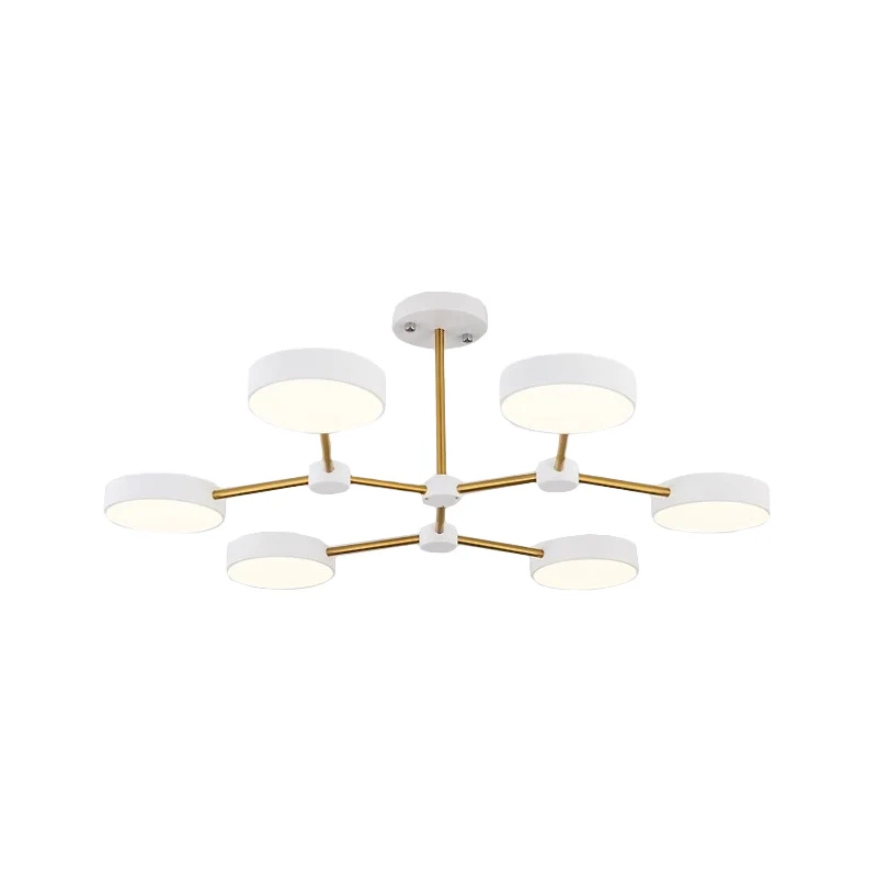 Drum hangende kroonluchter modern metallic 6-lichts zwart/witte afwerking tak hangende plafondlamp Clearhalo