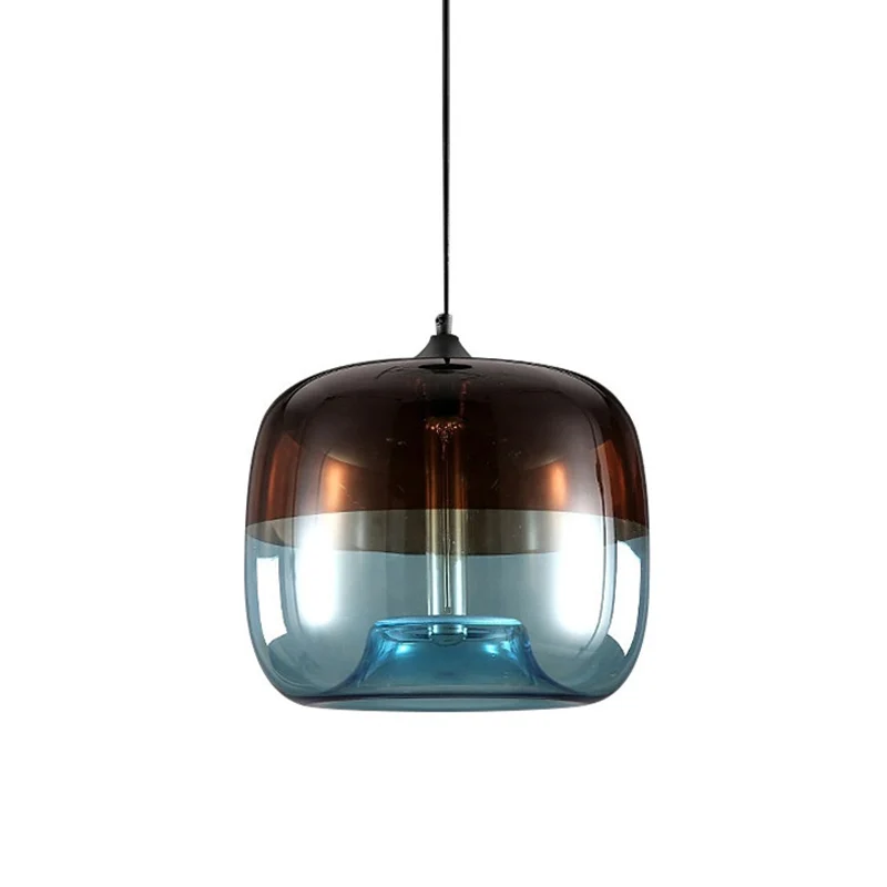 Drum hangende plafondlamp postmodern blauw/groen-bruin glas 1 lamp eetkamer hanglamp met verzonken bodem Clearhalo