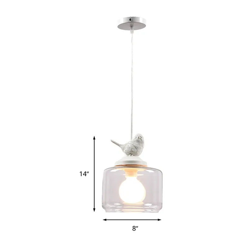 Drum hanglamp modern helder glas 1 kop restaurant hanglamp met vogeldecoratie Clearhalo