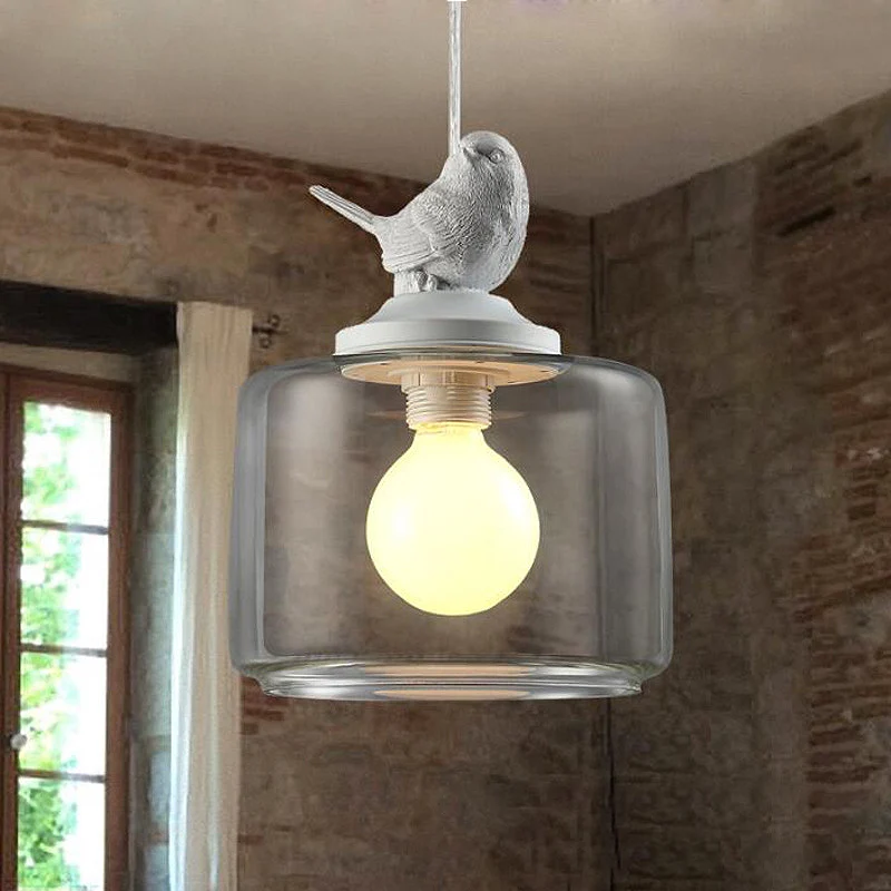 Drum hanglamp modern helder glas 1 kop restaurant hanglamp met vogeldecoratie Clearhalo