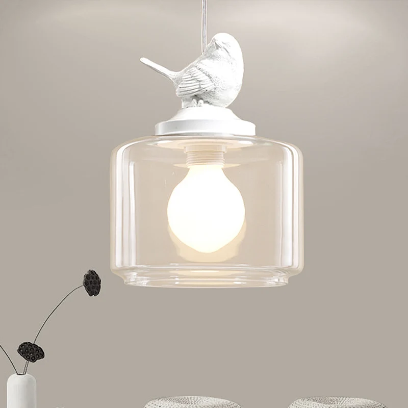 Drum hanglamp modern helder glas 1 kop restaurant hanglamp met vogeldecoratie Clearhalo