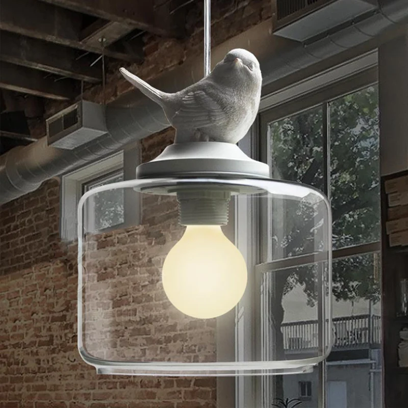 Drum hanglamp modern helder glas 1 kop restaurant hanglamp met vogeldecoratie Clearhalo