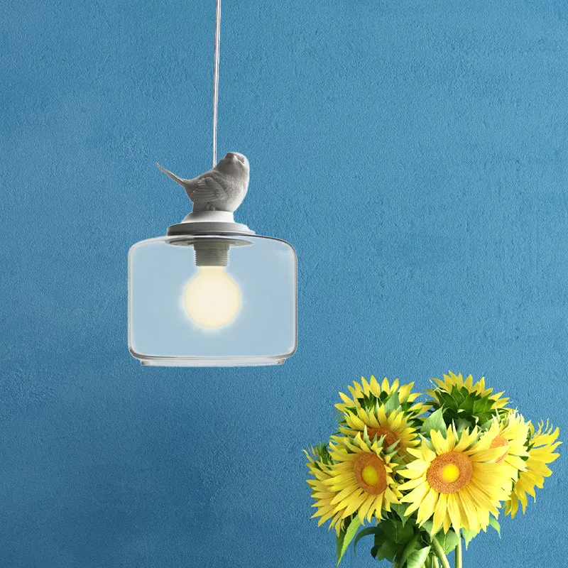 Drum hanglamp modern helder glas 1 kop restaurant hanglamp met vogeldecoratie Clearhalo