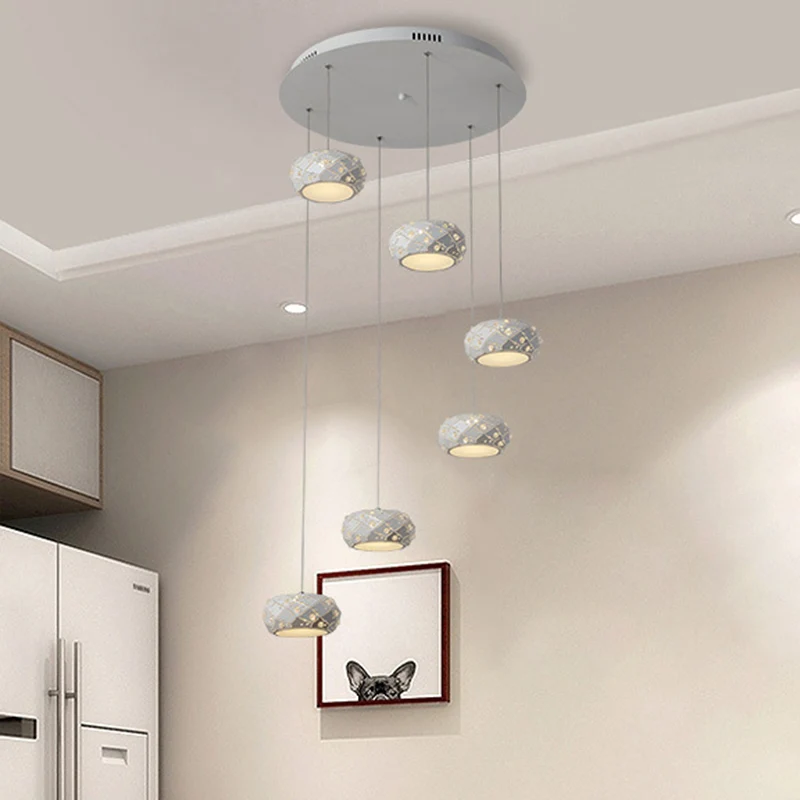 Drum hanglampenset Moderne metalen LED witte hangverlichting wit/warm licht met verstelbare koorden Clearhalo