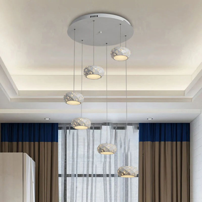 Drum hanglampenset Moderne metalen LED witte hangverlichting wit/warm licht met verstelbare koorden Clearhalo