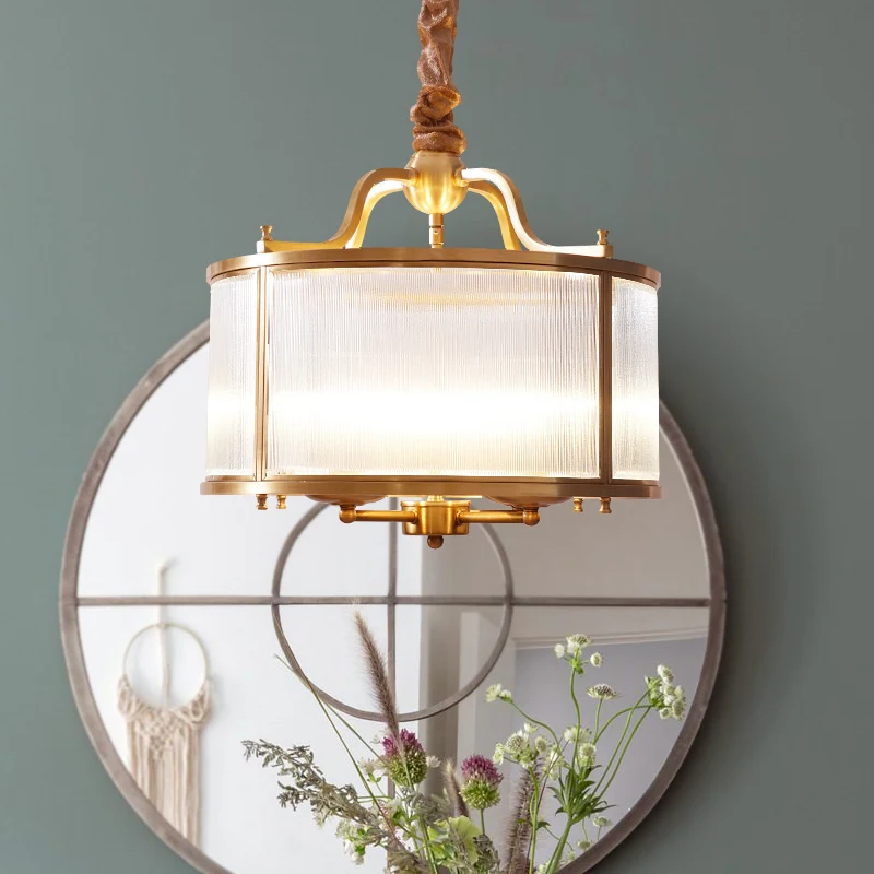 Drum keuken plafondkroonluchter koloniaal mat geribbeld glas 4/5 koppen goud hangend lichtarmatuur Clearhalo