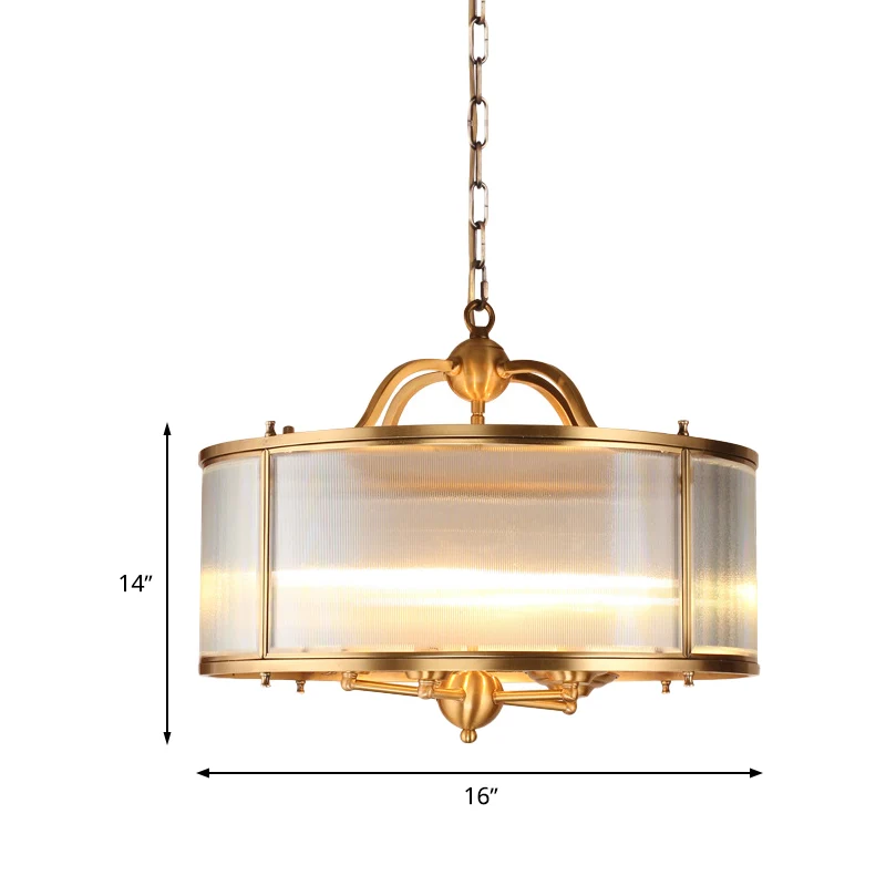 Drum keuken plafondkroonluchter koloniaal mat geribbeld glas 4/5 koppen goud hangend lichtarmatuur Clearhalo