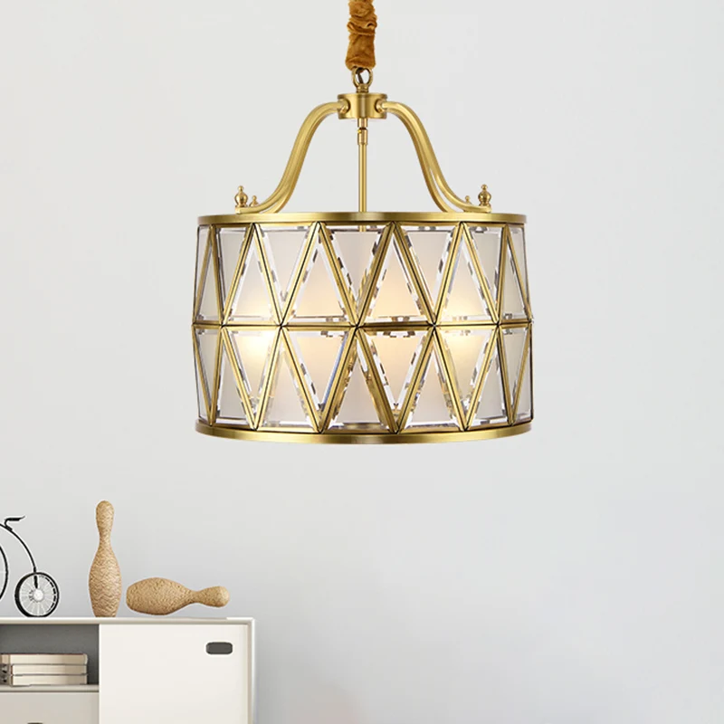 Drum matglazen kroonluchter hanglamp traditionele 4/6 lichten 16"/19" brede eetkamer hangende plafondlamp goud Clearhalo