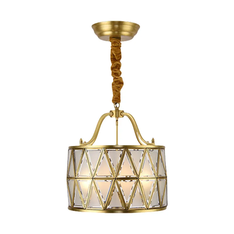 Drum matglazen kroonluchter hanglamp traditionele 4/6 lichten 16"/19" brede eetkamer hangende plafondlamp goud Clearhalo