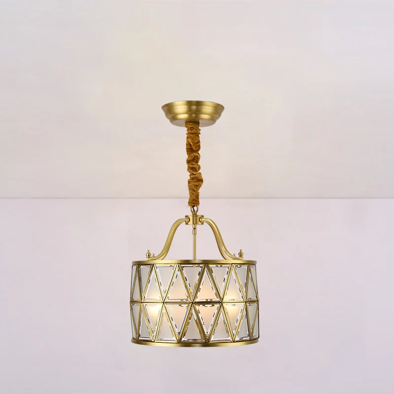 Drum matglazen kroonluchter hanglamp traditionele 4/6 lichten 16"/19" brede eetkamer hangende plafondlamp goud Clearhalo