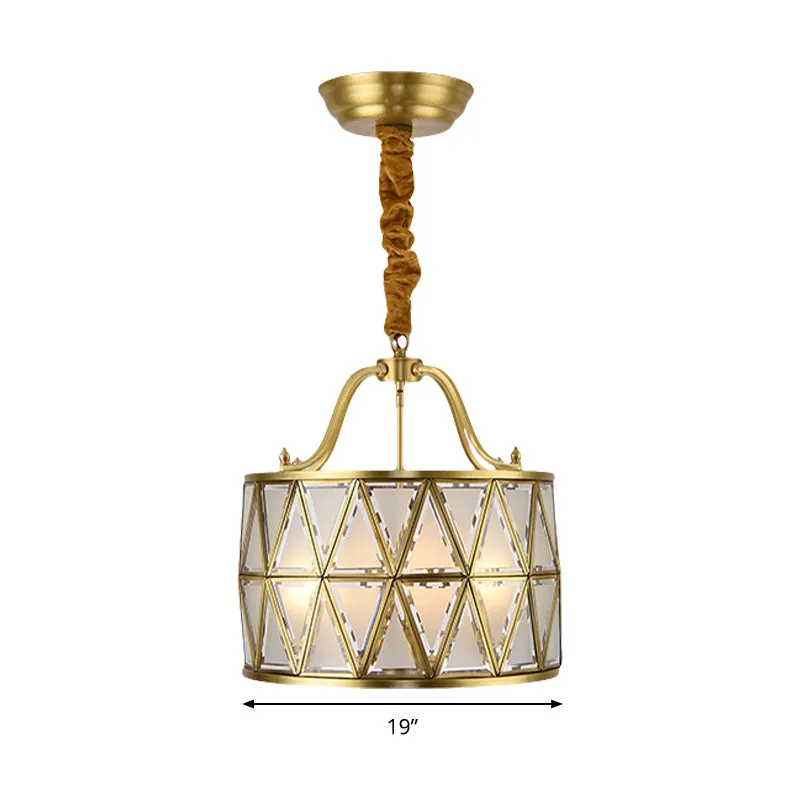 Drum matglazen kroonluchter hanglamp traditionele 4/6 lichten 16"/19" brede eetkamer hangende plafondlamp goud Clearhalo