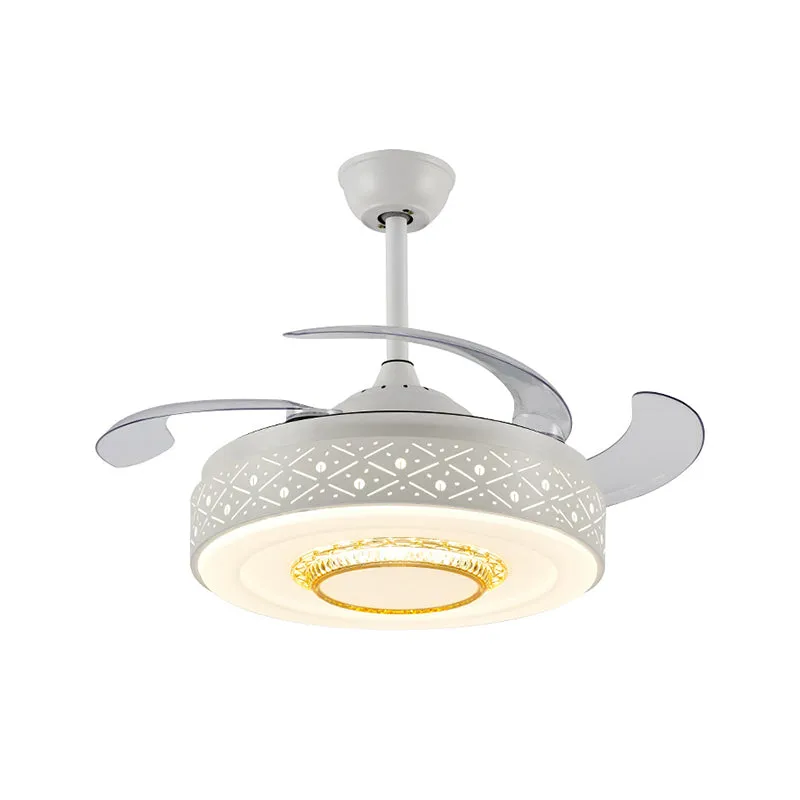 Drum metalen plafondventilator licht modern 42" breedte LED slaapkamer 4 bladen semi-inbouw verlichting wit, afstandsbedie...