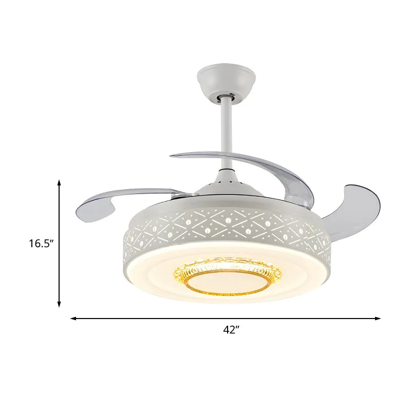 Drum metalen plafondventilator licht modern 42" breedte LED slaapkamer 4 bladen semi-inbouw verlichting wit, afstandsbedie...