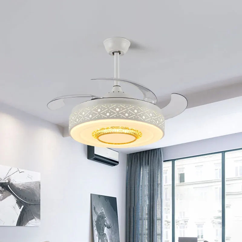 Drum metalen plafondventilator licht modern 42" breedte LED slaapkamer 4 bladen semi-inbouw verlichting wit, afstandsbedie...