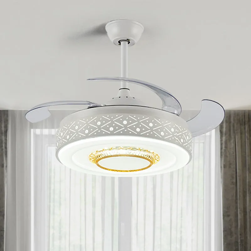 Drum metalen plafondventilator licht modern 42" breedte LED slaapkamer 4 bladen semi-inbouw verlichting wit, afstandsbedie...