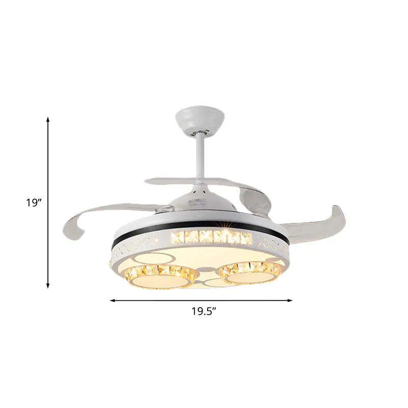 Drum plafondventilator licht traditioneel 3 bladen 16" breedte kristallen hangende ventilatorverlichting wit Clearhalo