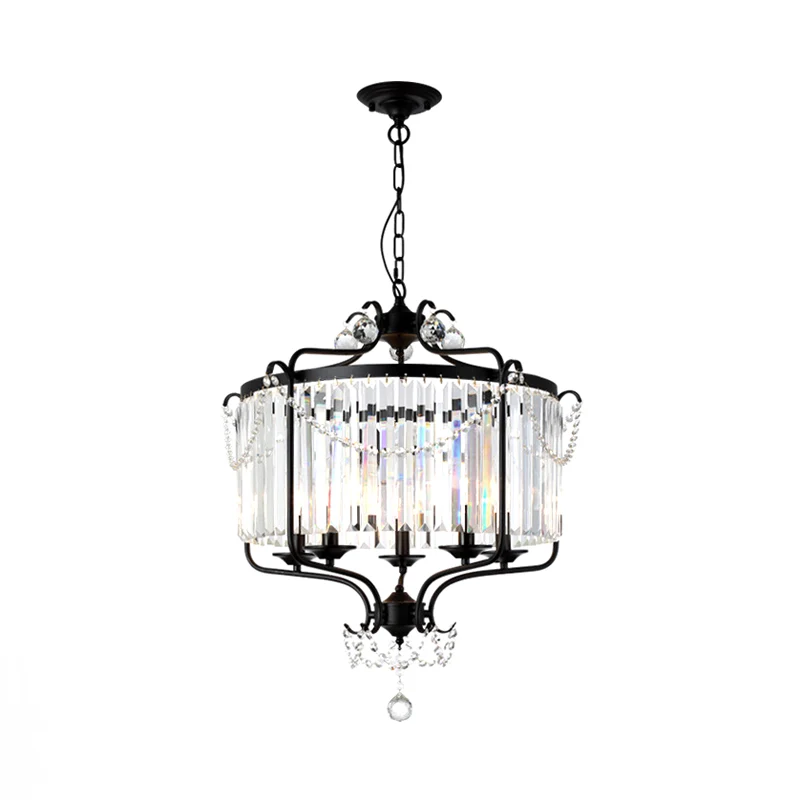 Drum prismatische kristallen kroonluchter licht antiek zwart/goud hangend plafondlicht voor eetkamer Clearhalo