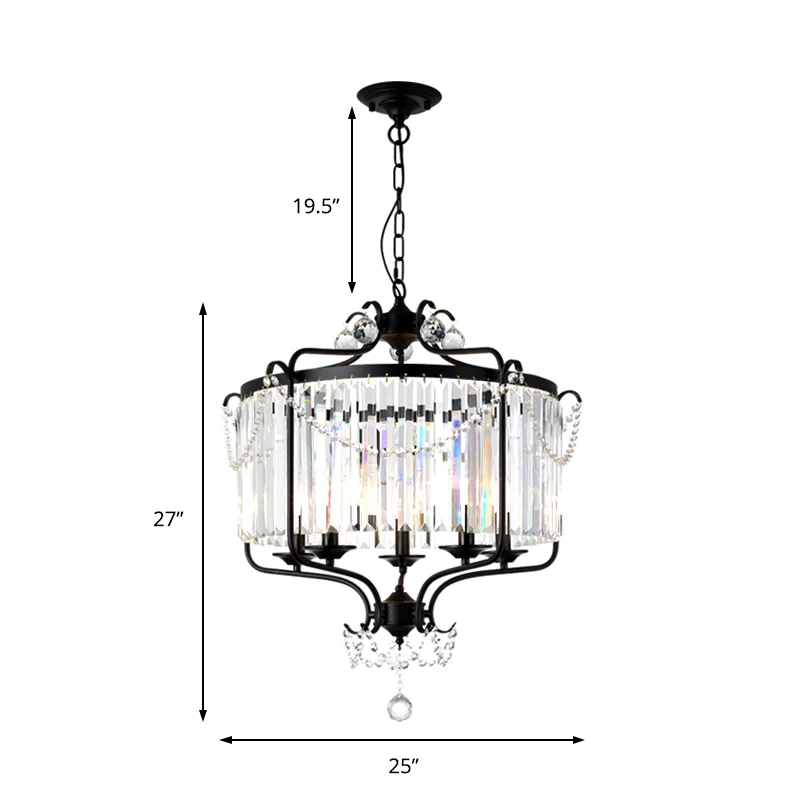 Drum prismatische kristallen kroonluchter licht antiek zwart/goud hangend plafondlicht voor eetkamer Clearhalo