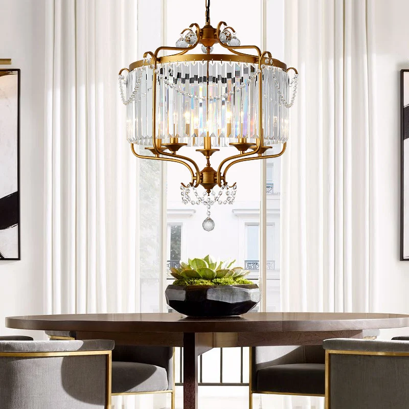 Drum prismatische kristallen kroonluchter licht antiek zwart/goud hangend plafondlicht voor eetkamer Clearhalo