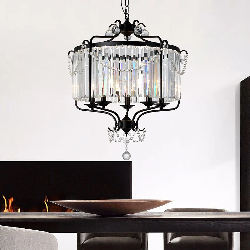 Drum prismatische kristallen kroonluchter licht antiek zwart/goud hangend plafondlicht voor eetkamer Clearhalo