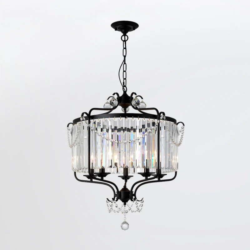 Drum prismatische kristallen kroonluchter licht antiek zwart/goud hangend plafondlicht voor eetkamer Clearhalo