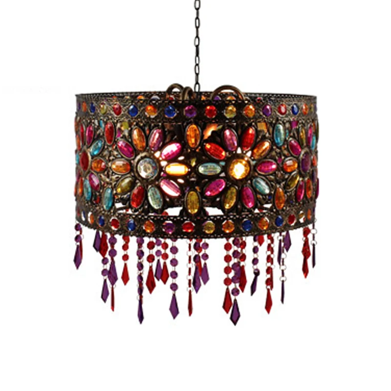 Drum Restaurant Kroonluchter Verlichting Art Deco Metaal 3 Lampen Wit/Zwarte Hanglamp met Kristallen Accent Clearhalo