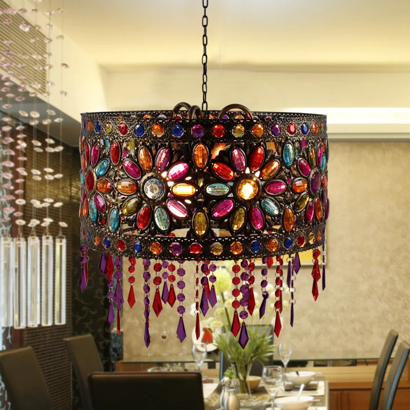 Drum Restaurant Kroonluchter Verlichting Art Deco Metaal 3 Lampen Wit/Zwarte Hanglamp met Kristallen Accent Clearhalo