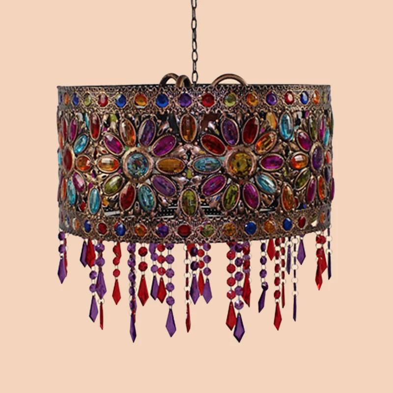 Drum Restaurant Kroonluchter Verlichting Art Deco Metaal 3 Lampen Wit/Zwarte Hanglamp met Kristallen Accent Clearhalo