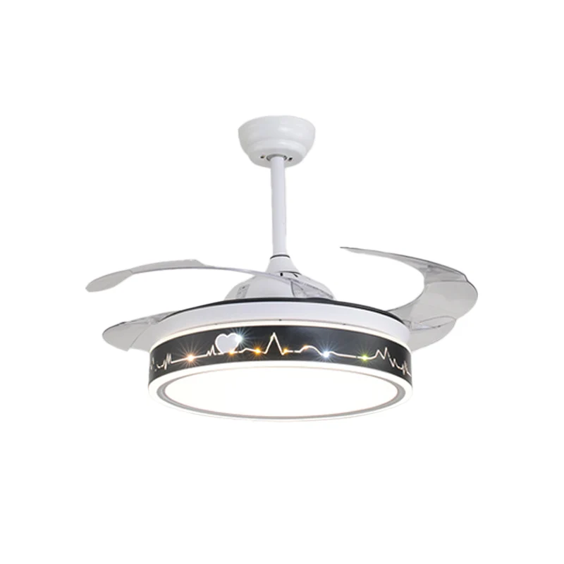 Drum Shade Hangende ventilatorlamp met 4 bladen Eenvoudige LED, wit, semi-inbouwmontage, 20 inch breed Clearhalo