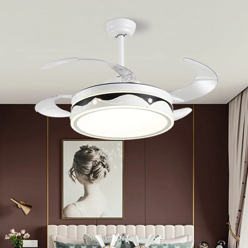 Drum Shade Hangende ventilatorlamp met 4 bladen Eenvoudige LED, wit, semi-inbouwmontage, 20 inch breed Clearhalo