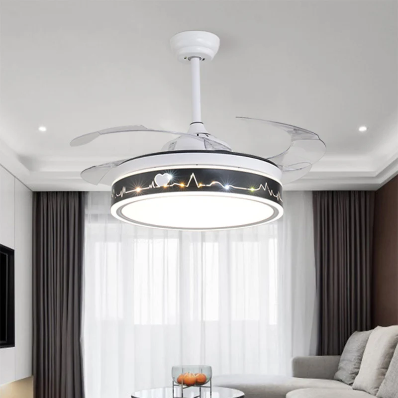 Drum Shade Hangende ventilatorlamp met 4 bladen Eenvoudige LED, wit, semi-inbouwmontage, 20 inch breed Clearhalo