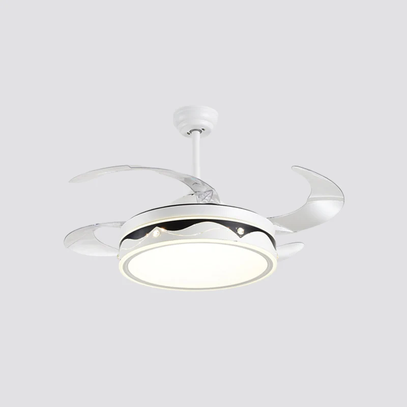 Drum Shade Hangende ventilatorlamp met 4 bladen Eenvoudige LED, wit, semi-inbouwmontage, 20 inch breed Clearhalo