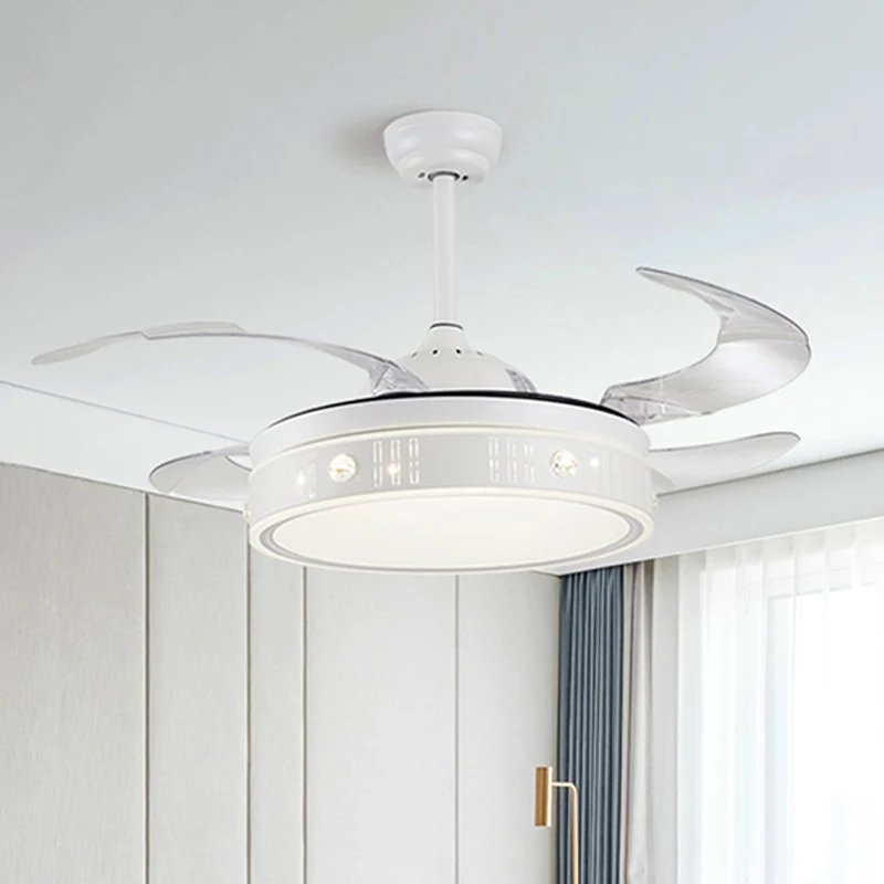 Drum Shade Hangende ventilatorlamp met 4 bladen Eenvoudige LED, wit, semi-inbouwmontage, 20 inch breed Clearhalo