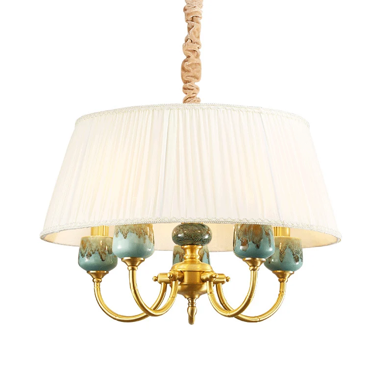 Drum Shade stoffen hanglamp landelijke stijl 5-lichts eetkamer kroonluchter hanglamp wit Clearhalo