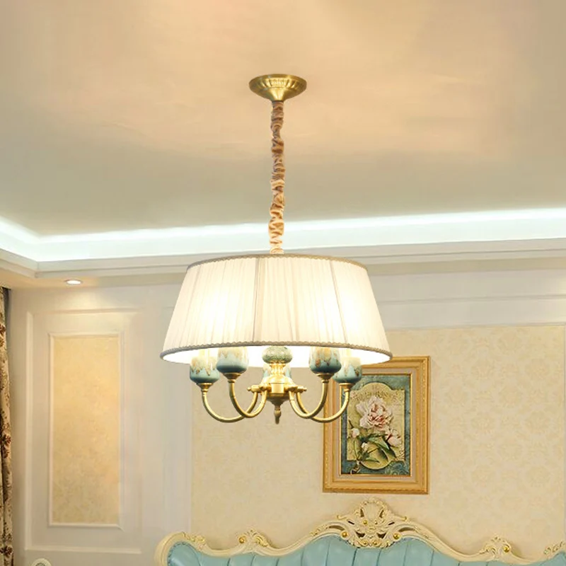 Drum Shade stoffen hanglamp landelijke stijl 5-lichts eetkamer kroonluchter hanglamp wit Clearhalo