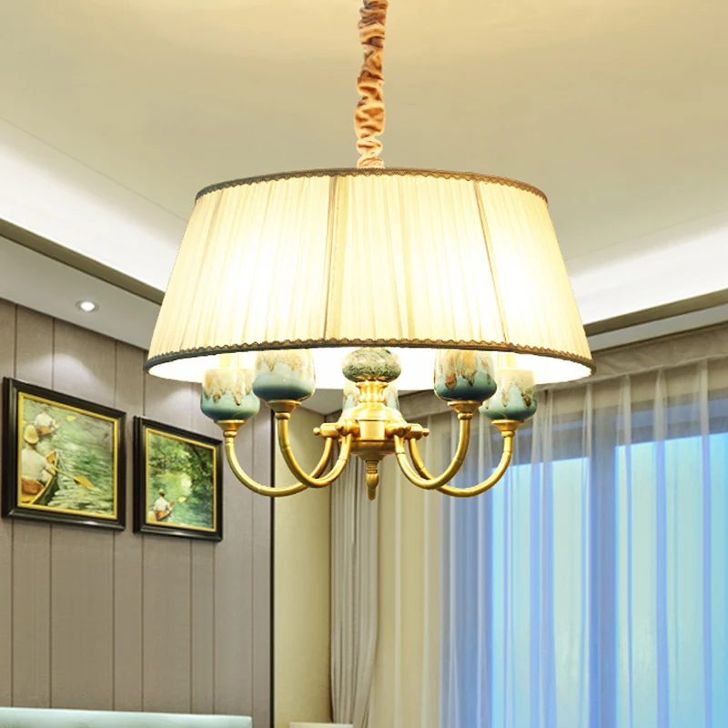 Drum Shade stoffen hanglamp landelijke stijl 5-lichts eetkamer kroonluchter hanglamp wit Clearhalo
