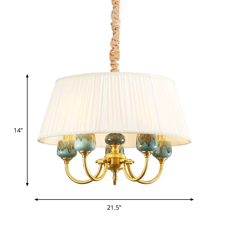 Drum Shade stoffen hanglamp landelijke stijl 5-lichts eetkamer kroonluchter hanglamp wit Clearhalo