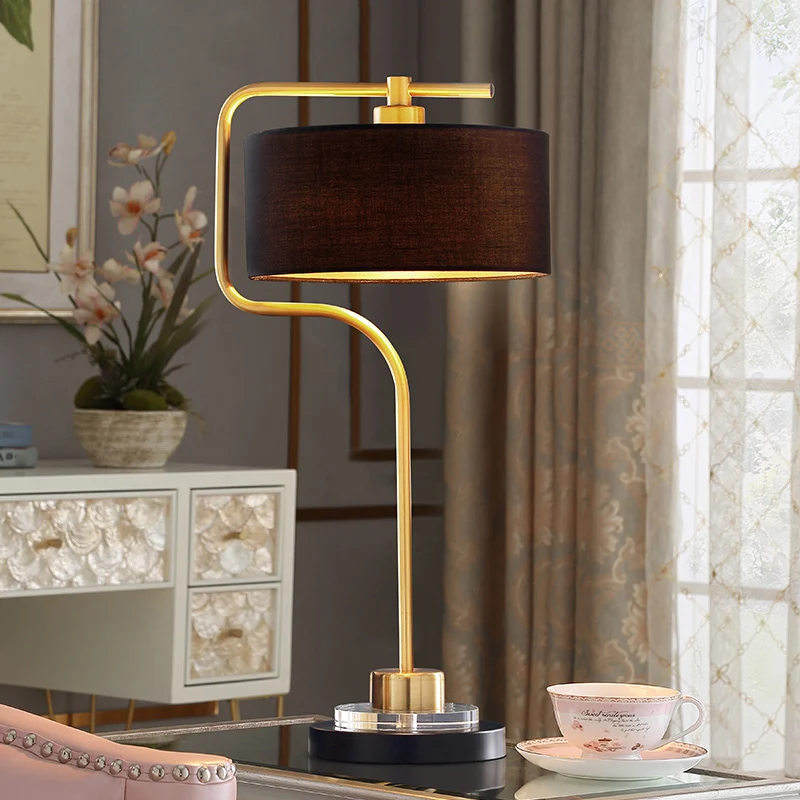 Drum Shade Stoffen Tafellamp Vintage Woonkamer Nachtkastje Lamp met één Lamp Zwart Clearhalo
