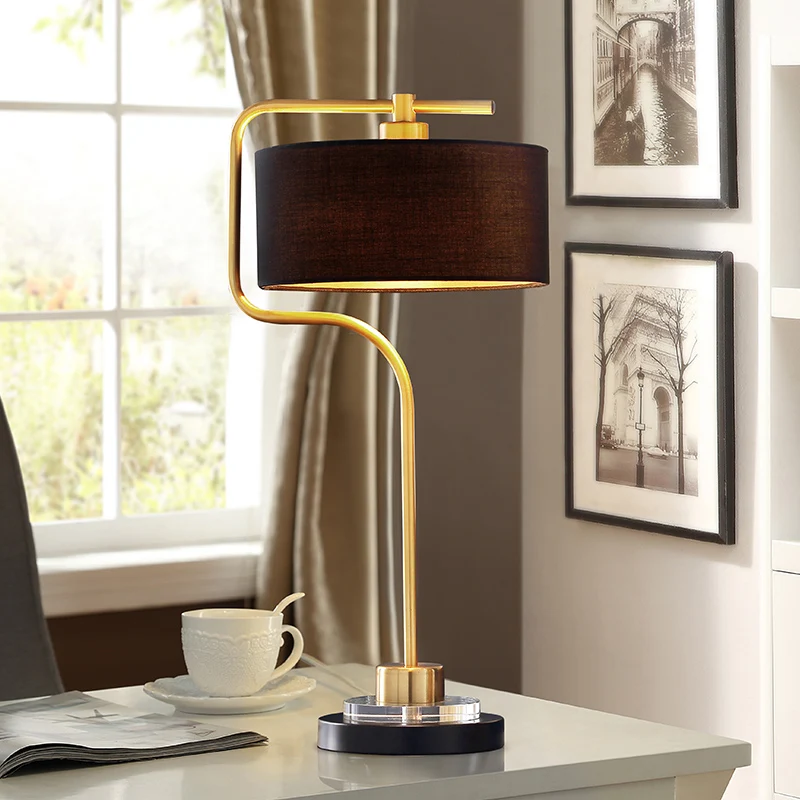 Drum Shade Stoffen Tafellamp Vintage Woonkamer Nachtkastje Lamp met één Lamp Zwart Clearhalo