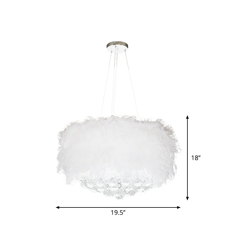 Drum slaapkamer plafond hanger veer 3/9/11-lamp minimalistische kroonluchter licht wit met kristallen bol, 16"/18"/23,5" W...