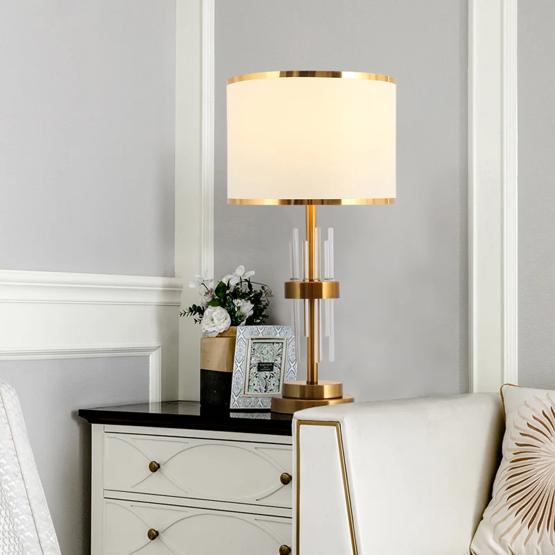 Drum stof nachtkastje lamp vintage studeerkamer tafelverlichting met één lamp en kristallen staaf wit Clearhalo