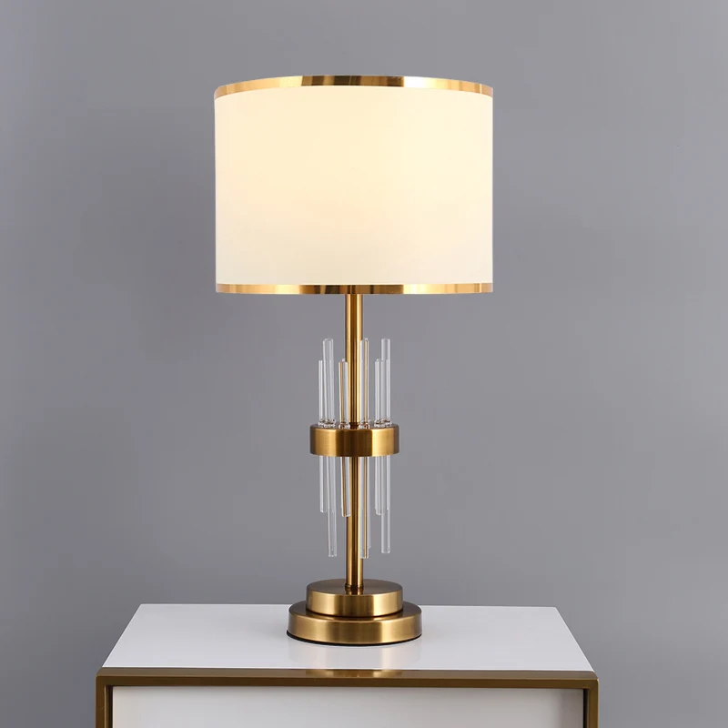 Drum stof nachtkastje lamp vintage studeerkamer tafelverlichting met één lamp en kristallen staaf wit Clearhalo