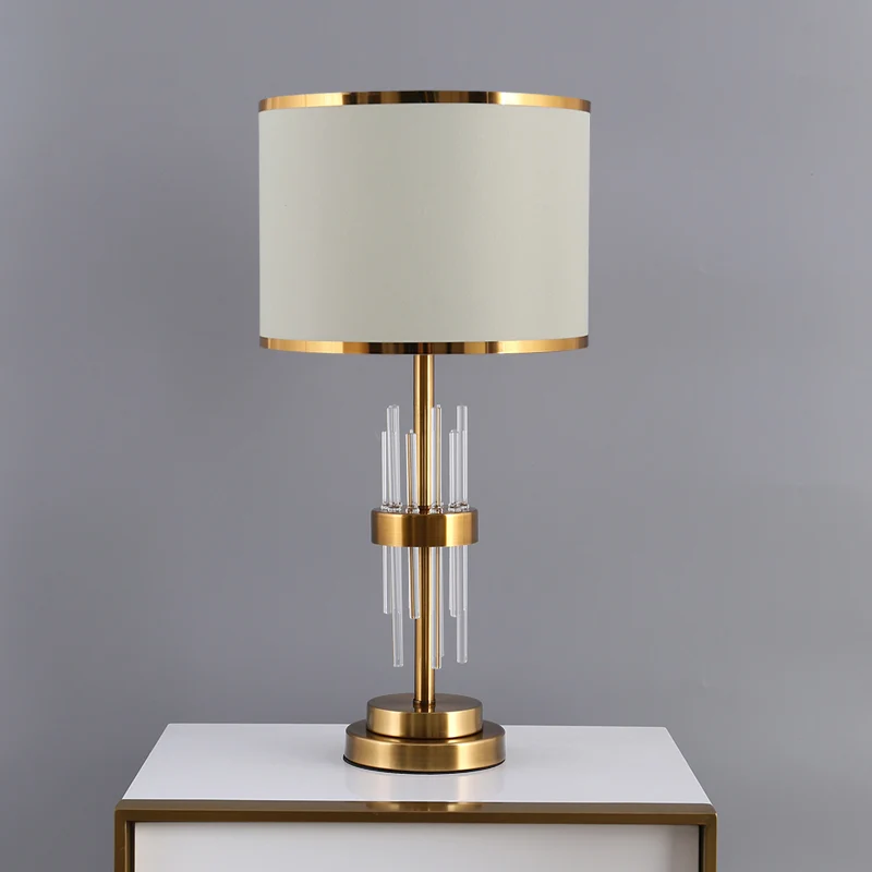 Drum stof nachtkastje lamp vintage studeerkamer tafelverlichting met één lamp en kristallen staaf wit Clearhalo