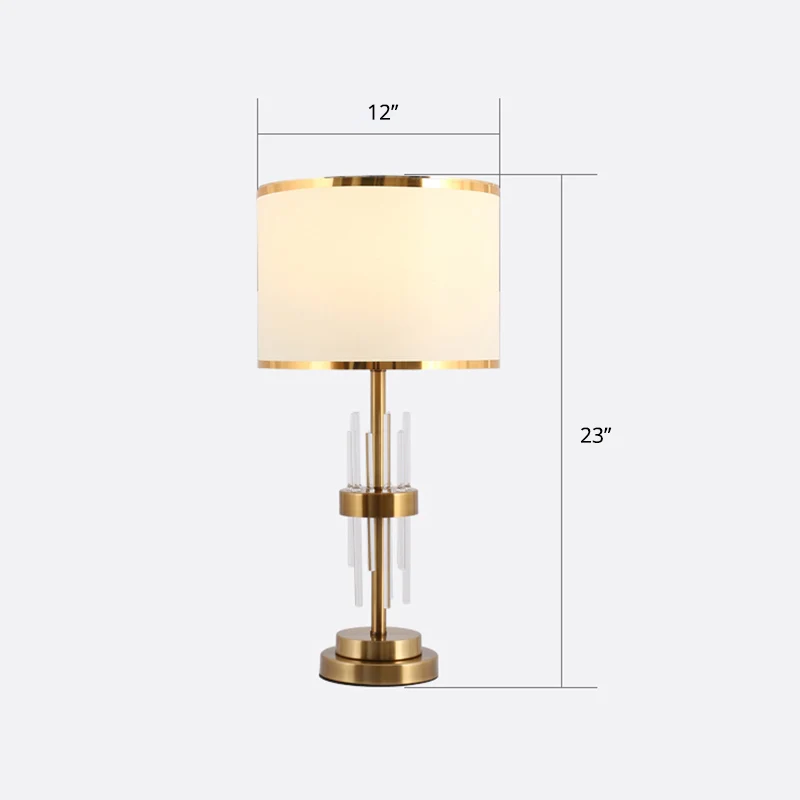 Drum stof nachtkastje lamp vintage studeerkamer tafelverlichting met één lamp en kristallen staaf wit Clearhalo