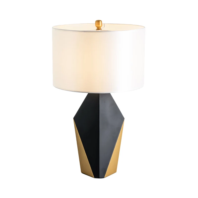 Drum stoffen tafellamp modern 1-lamps witte leeslamp, geometrische zwarte metalen voet Clearhalo