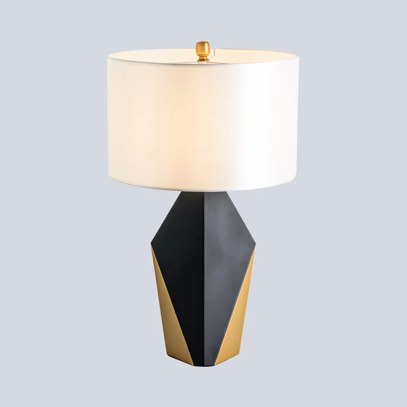 Drum stoffen tafellamp modern 1-lamps witte leeslamp, geometrische zwarte metalen voet Clearhalo