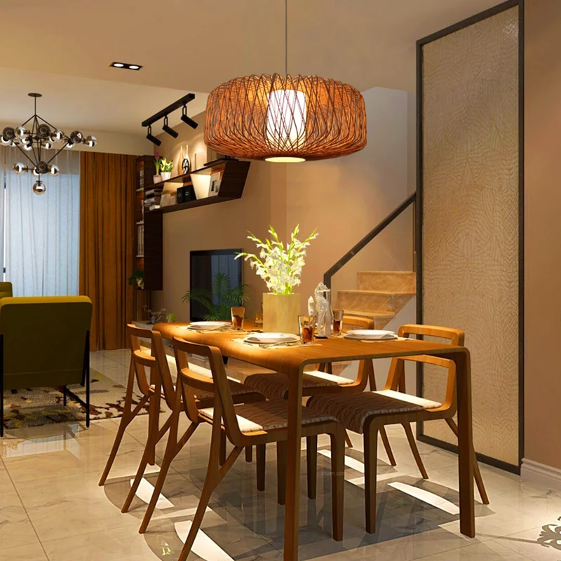 Drum Tea Room Hanglamp Bamboe Eigentijdse hanglamp met enkele lamp Clearhalo