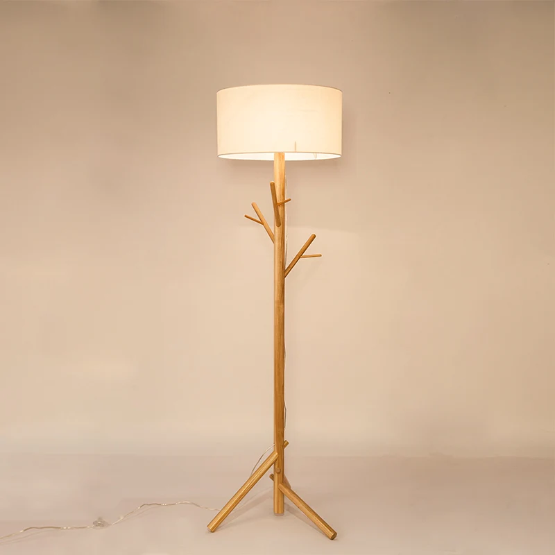 Drum vloerstaande lamp van witte stof, moderne staande lamp van hout met 1 lamp Clearhalo